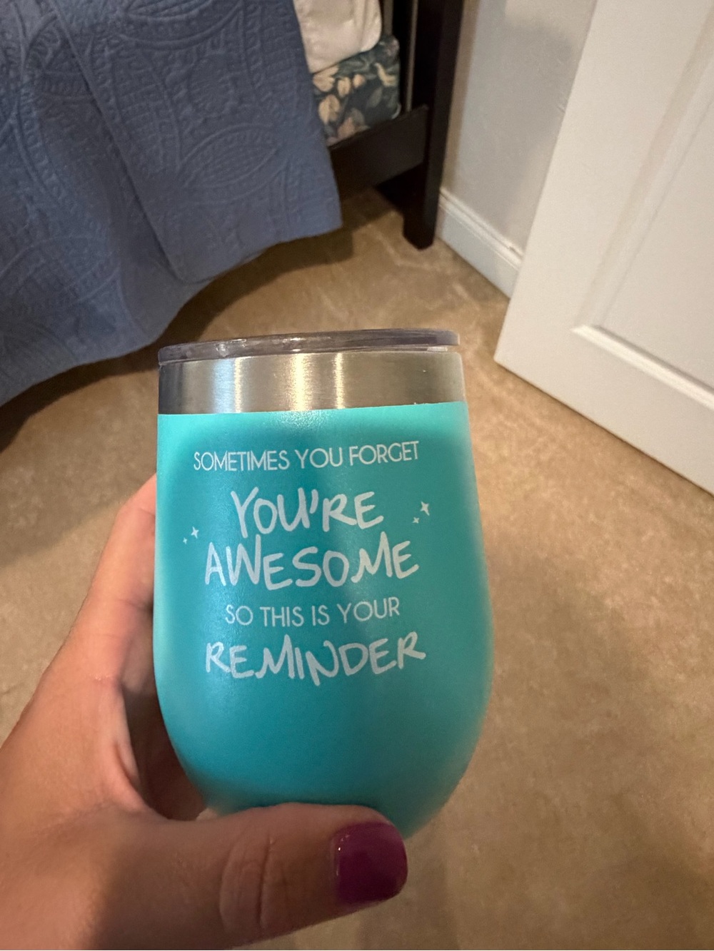 Source Unknown Turquoise Stainless Steel Tumbler with Inspirational Text